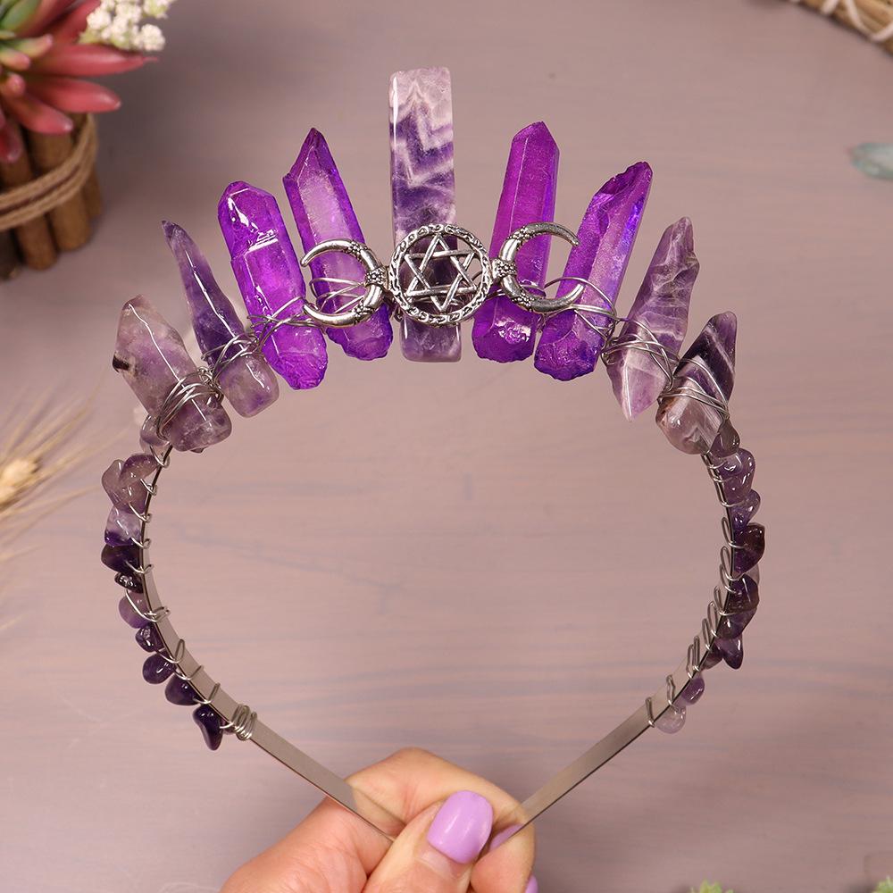 European Crystal Amethyst Moon Crown Headband - Halloween Festival Accessory
