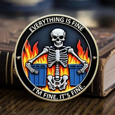 Skull Dumpster Blaze Coin Colorful Skeleton Challenge Coin Metal Inspirational Pocket
