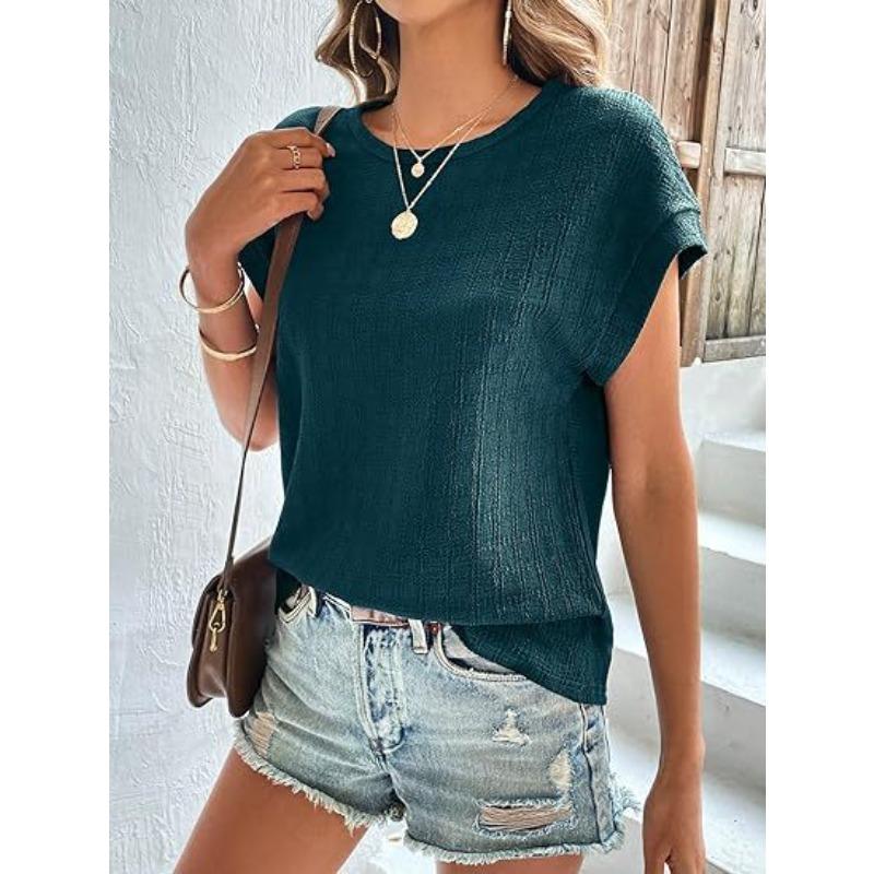 Jacquard Checkered Round Neck Loose Short Sleeved Women's T-shirt
