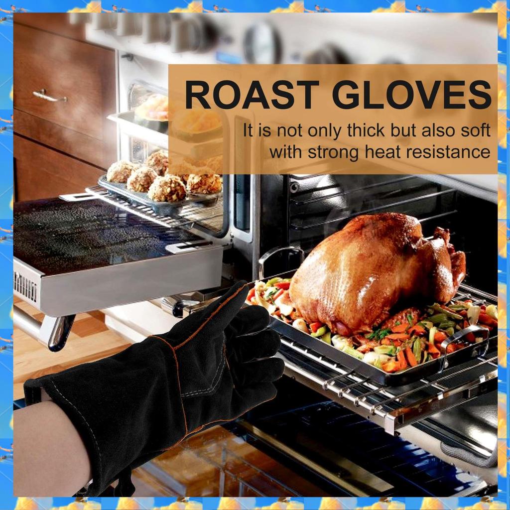 FTS Extrem Hitzebeständige & Feuerfeste Handschuhe Leder Mit Nähten, Fäustlinge Perfekt Für Kamin, Ofen, Grill, Schweißen, BBQ, MIG, Topf H