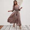 Cotton Positioning Printed Seven-Sleeve Girdle Bohemian Women's Dress Vacation Breasted Beach Dress