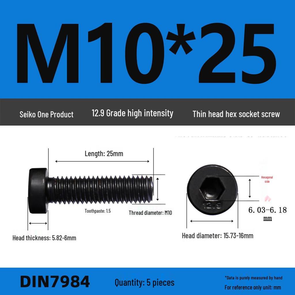 DIN7984 Grade 12.9 Thin Head Hex Socket Cap Screws - Sizes M3 To M16