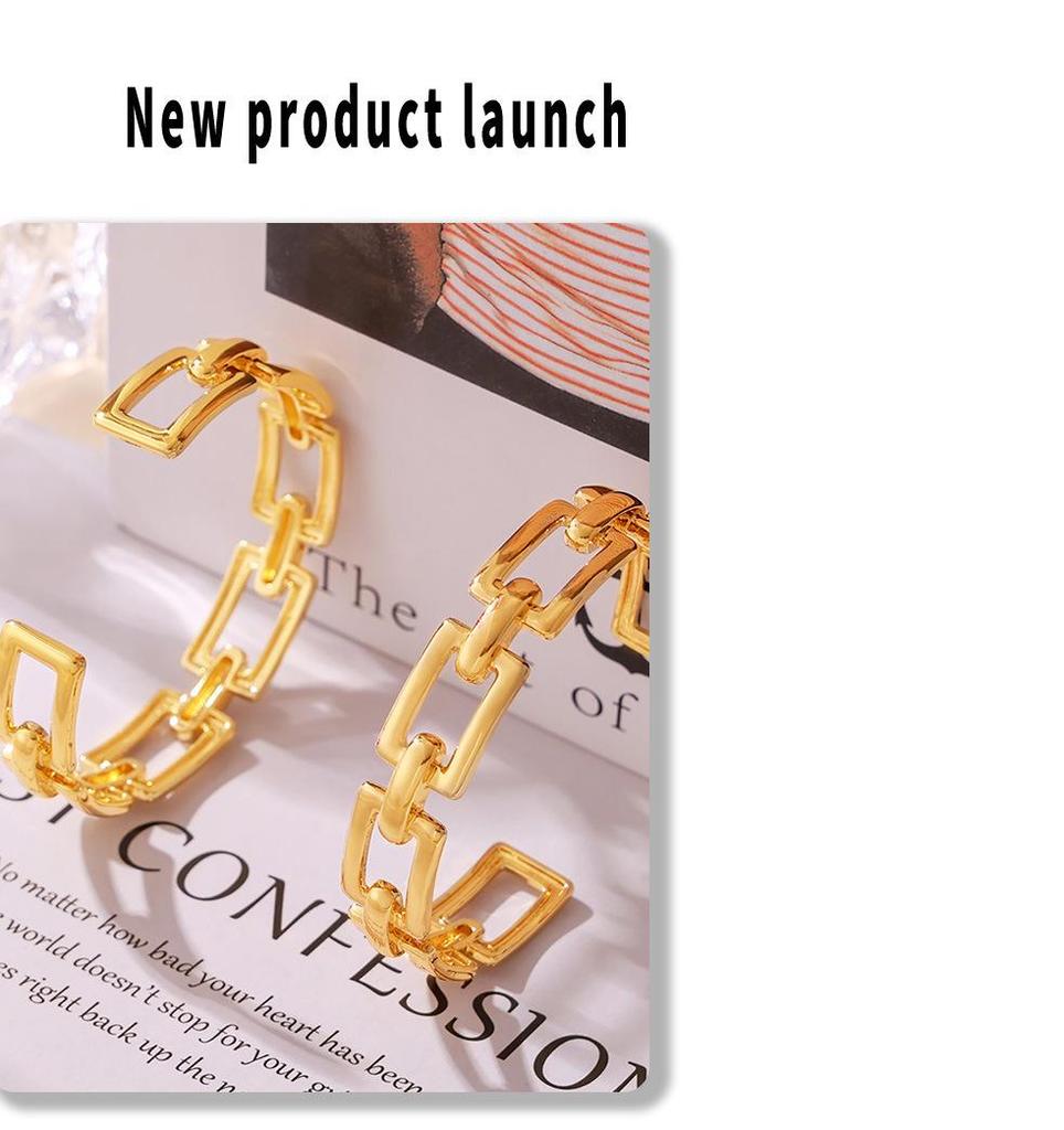 18k Gold-Plated Geometric Hollow Chain Open Bracelet