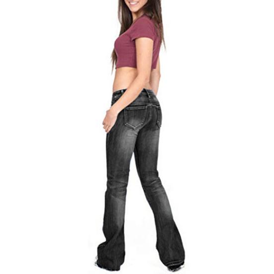 Jeans De Mujer Bolsillos De Cintura Media Cierre De Botón Con Cremallera Elástico Color Degradado Dobladillo Acampanado Retro Slim Fit Colorfast Pantalones Largos De Mujer De Cuerpo Entero