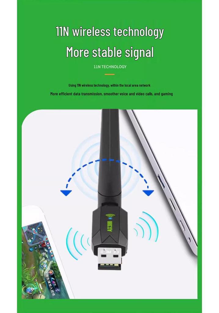 USB Wireless Network Adapter - Driver-Free, Gigabit, for Desktop & Laptop, 360° WiFi Receiver, Unlimited Mini Connectivity