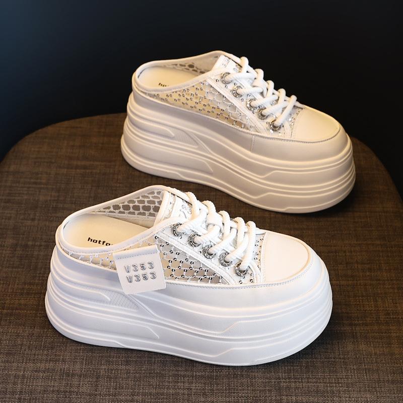 180-8 Small thick-soled inner height increase versatile little white shoes Women's summer lazy one-pedal bag head slippers