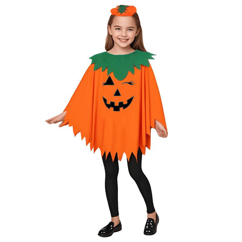 Adult & Kids Glow-in-the-Dark Pumpkin Costume Set (Hat & Cape) for School or Halloween Party