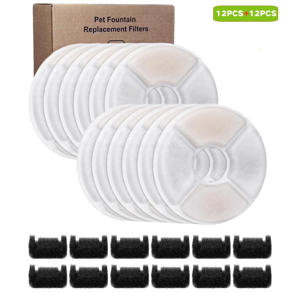 Cat Water Fountain Filter Replacement,Round Carbon Filters Set For 2.4L Top Automatic Pet Fountain Multiple Filtration System