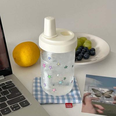 Original Cute Star Plastic Water Bottles With Straw For Women Coffee Glass Cup Outdoor Juice Boba Milk Tea Cup Drop-proof 500ML