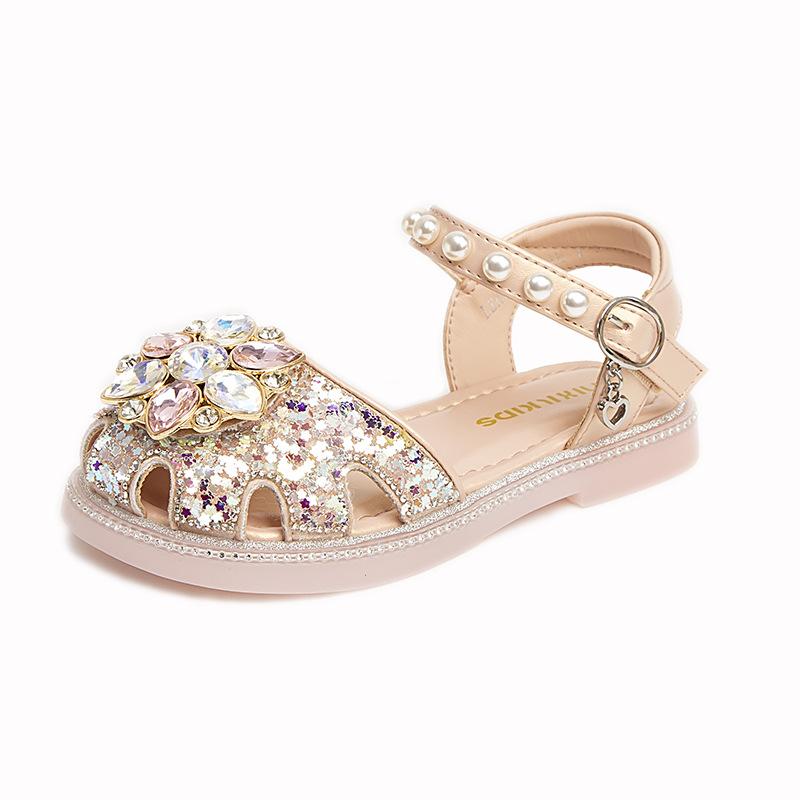 Girls shoes children's princess bag head sandals 2025 new spring and summer models little girl baby crystal big children soft sole