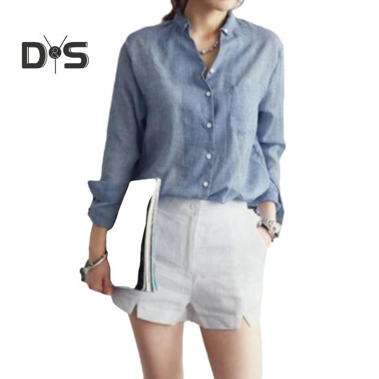 Women Lapel Long Sleeve Shirt Tops Loose Fit Single breasted Patch Pocket Thin Casual Shirt Workwear