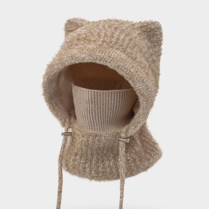 Warm Knitted Winter Hat With Ear Flaps Neck Cover Windproof Fleece-Lined Beanie Cold Weather Cycling