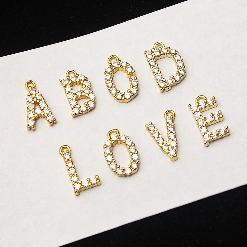 Copper-Plated Gold Micro-Inlaid Diamond English Letter Pendant: 26 Charm Options for Necklaces or Earrings