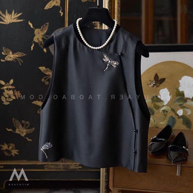 

Встречный Снятие Хвост Заказ Утечка Выборка Статический Элегантный Грациозный Стрекоза Горячая Сверловка Китайская Косая Застежка Шелк Шерсть Жилет Жилет Black S