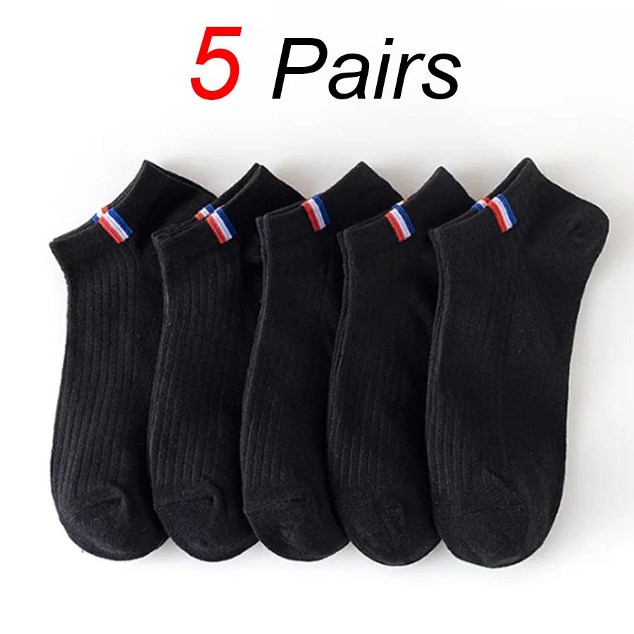 

5 Pairs Men Boat Socks Trendy Versatile Solid Color Side Label Casual Socks Sweat Absorbing Invisible Men Business Ankle Socks One Size