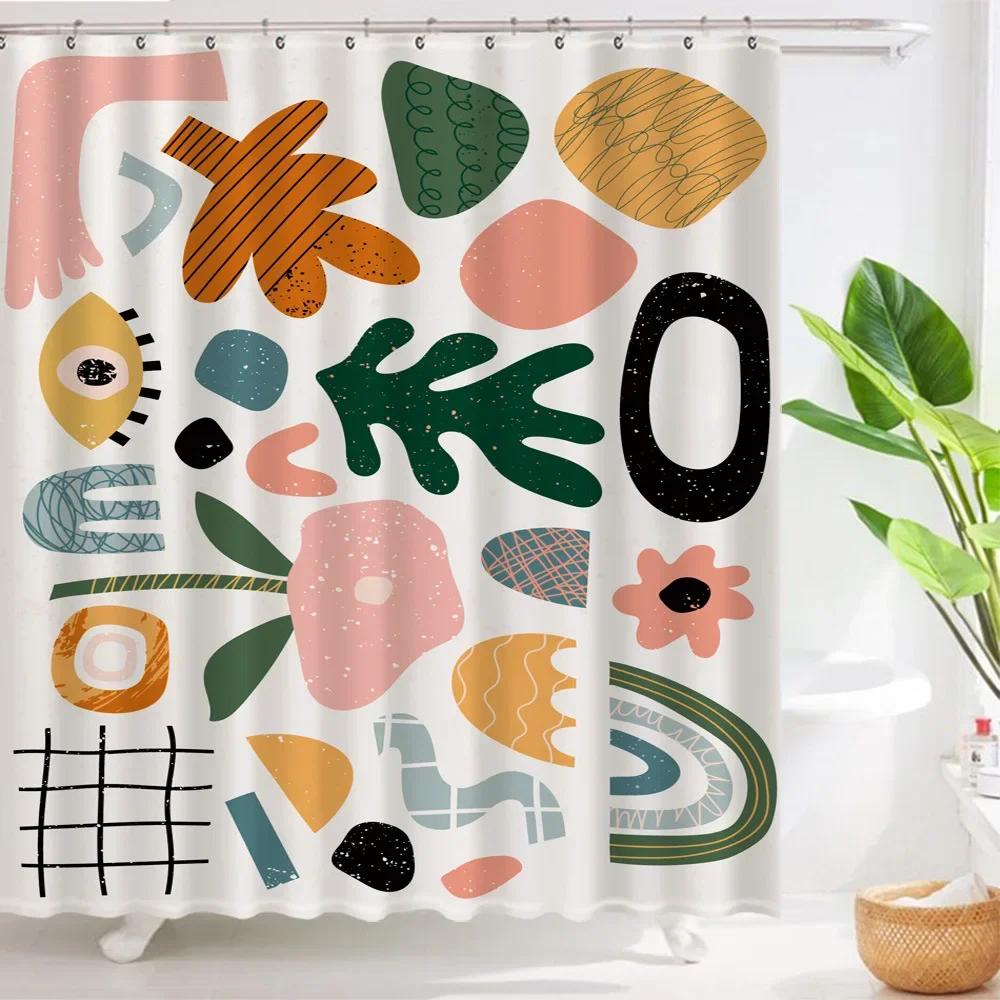 

Abstract Artistic Shapes And Colors Print Water-Resistant Shower Curtain With Modern Design For Creative Bathroom Decor W60H190(CM)-1 Pcs