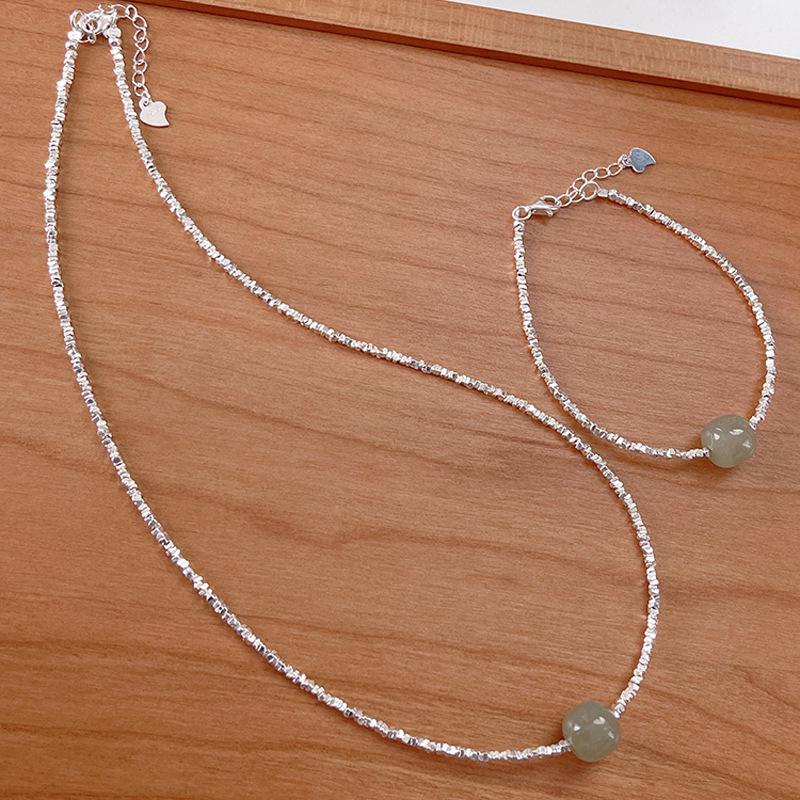 Girls' Crushed Silver & Hetian Jade Bracelet: Elegant Chinese Style, Luxurious & Versatile High-End Accessory