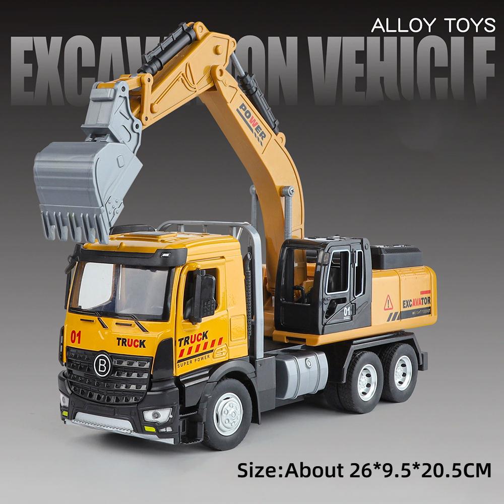 Large 1:24 Mixer Truck Crane Excavator Car Toy Model Sound Light Dump Trucks Alloy Diecast Engineering Vehicles Kids Present