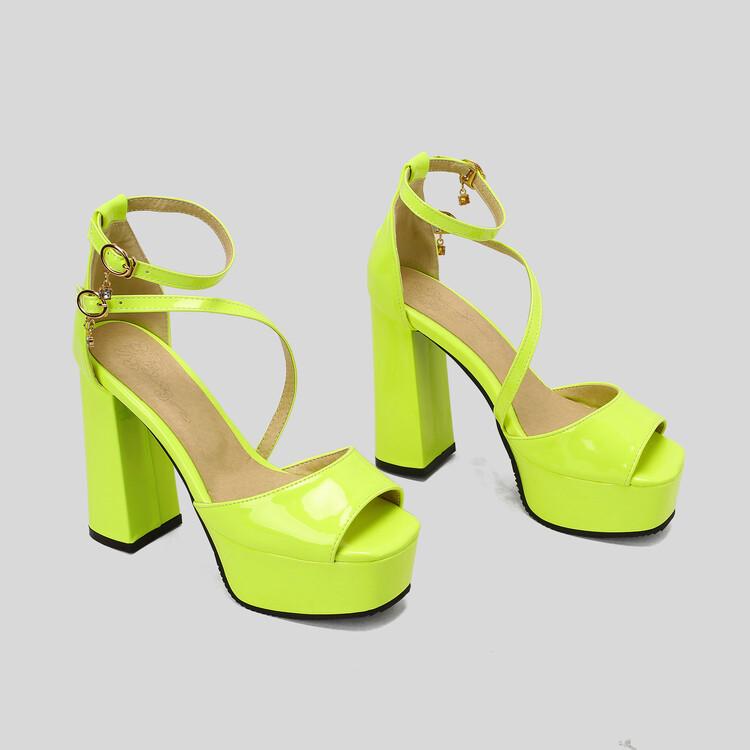 FOREADA Women Pumps Platform Thick High Heels Peep Toe Ankle Strap Crystal Buckle Party Sexy Spring Autumn Shoes Black White