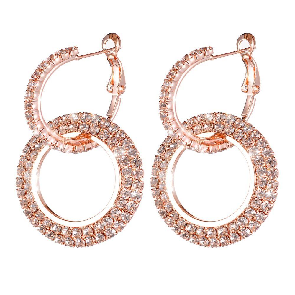Rhinestone Ear Clips Round Diamond Earrings Elegant Hoop Earrings  Woman Girls