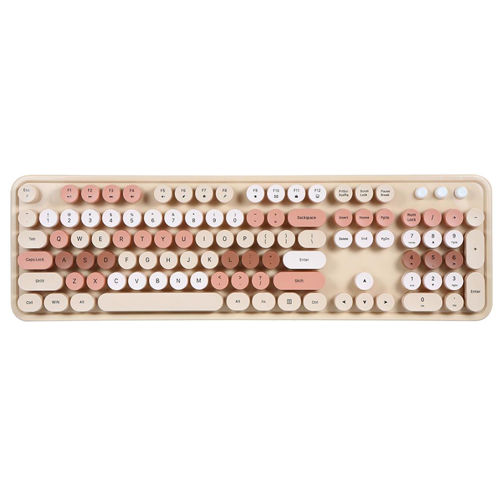Sweet Keyboard Mouse Combo Mixed Color 2.4G Wireless Keyboard Mouse Set Circular Suspension Key for PC Laptop Light Brown