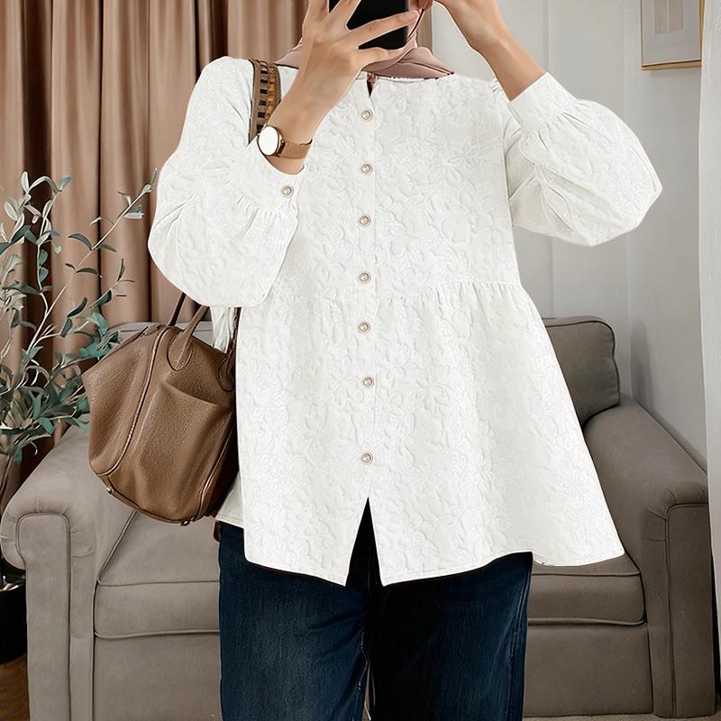 

ZANZEA Жіноча повсякденна блуза з принтом з довгим рукавом і відкладним коміром 2XL білий