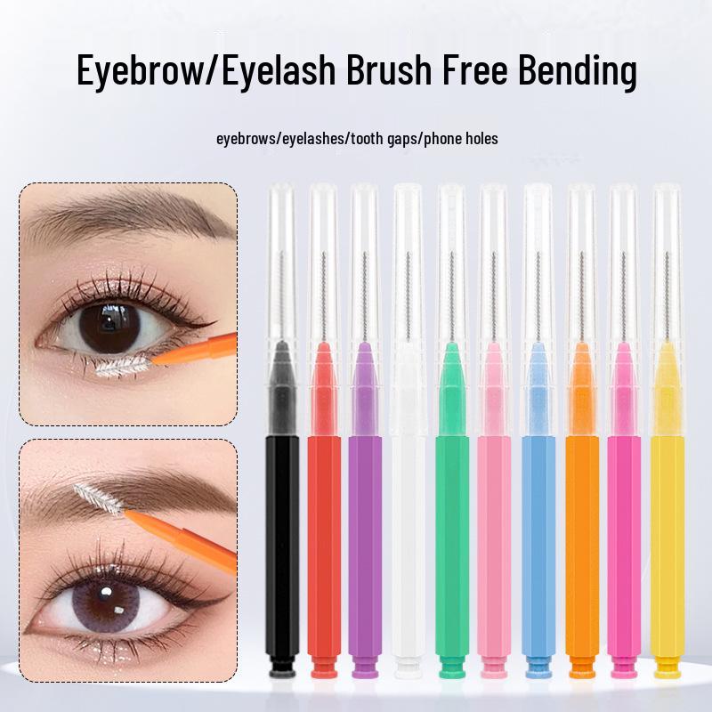 Renkli Mini Kaş ve Kirpik Fırçaları (10 Adet, Taşınabilir, Poşetli)