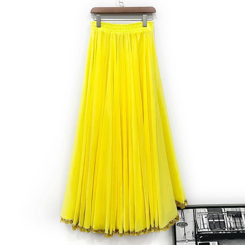 Women's 720 Degree Solid Color Dance Skirt Spanish Flamenco Big Swing High Waist Long Skirt Mexican Dance Performance Costume