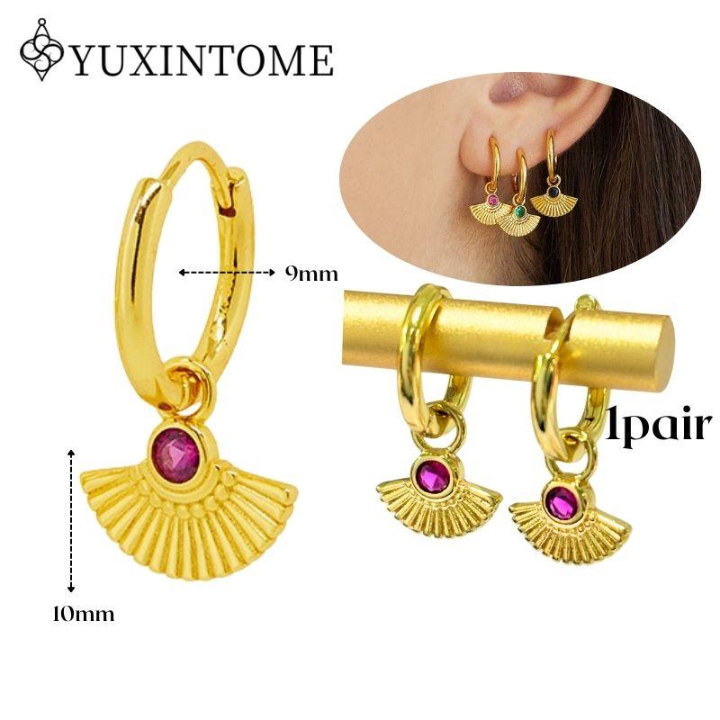 YUXINTOME 925 Silver Ear Needle Zircon Hoop gold Earrings For Women Square Plate Pendant Cutout Heart Earrings Fashion Jewelry