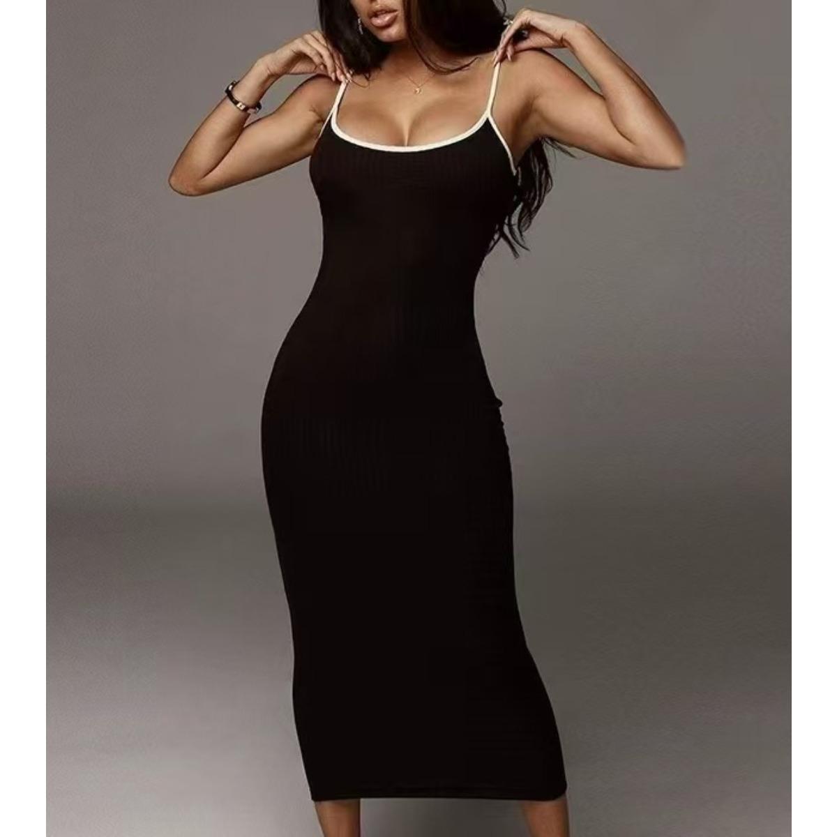 

Літня жіноча сукня-топ Colorblock Сексуальна обтисла сукня Bodycon з відкритою спиною для жінок L чорний