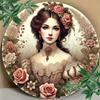 Vintage Floral Metal Tin Sign 8 Inch Round Wall Art for Home Bar Decor