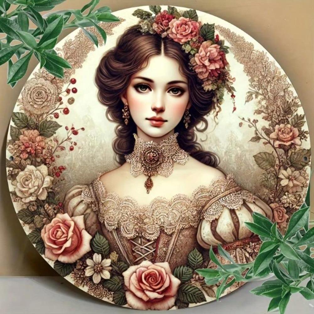 Vintage Floral Metal Tin Sign 8 Inch Round Wall Art for Home Bar Decor