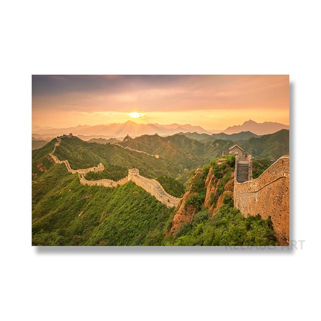 Pittura su tela della Grande Muraglia cinese Arte della parete Paesaggio al tramonto Montagna verde Poster Stampe per la decorazione della parete del soggiorno Cuadros