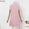 ZANZEA Women Elegant V-Neck Casual Sleeveless Pleated Dress