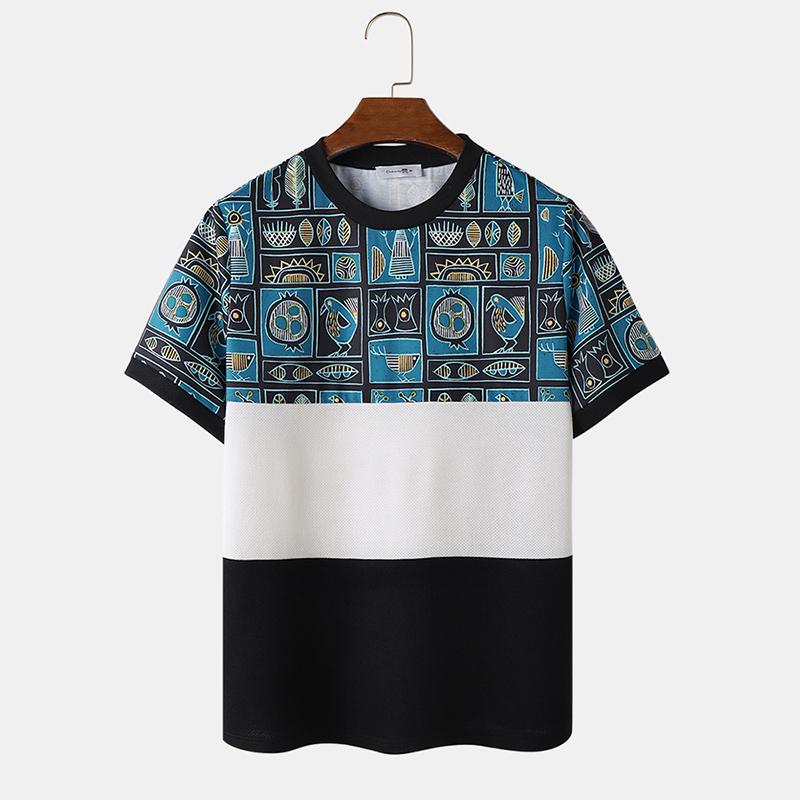 ChArmkpR Men Print Patchwork Summer Short Sleeve T Shirts