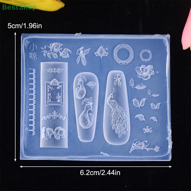 3D Peafowl Carved Nail Art Mold Silicone Manicure Transparent Template DIY Nail Decor