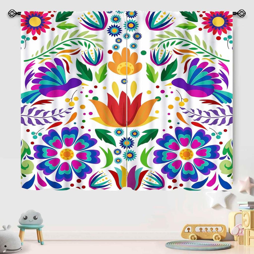 Mexican Flowers Curtains,Traditional Mexico Style Colorful Floral Cinco De Mayo Dia De Los Muertos Boho Botany Rustic Style
