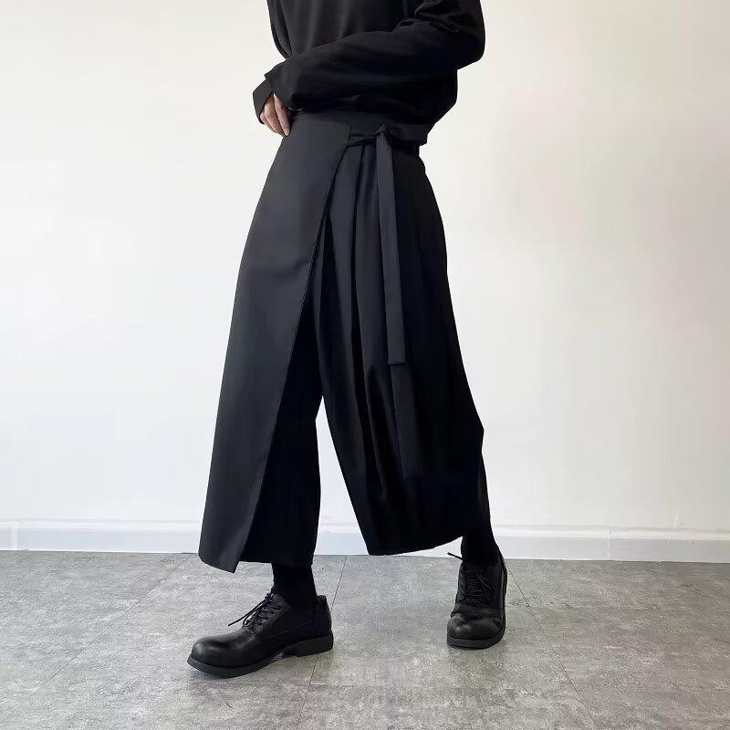 2026 Men Black Harem Pants Black Samurai Pants Men Loose Straight-Leg Pants Chinese Style Male Casual Streetwear Trousers