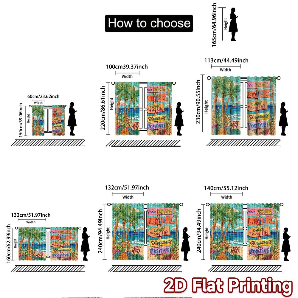 2 Stück, 2D-FLACHDRUCK Vorhänge (Ohne Stange) Strandrichtung Moderne Modische Vorhänge während der Weihnachtsferien
