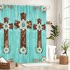 Floral & Cross Themed Polyester Shower Curtain - Artistic Bathroom Decor, Stylized Bath Curtain For Home Restroom