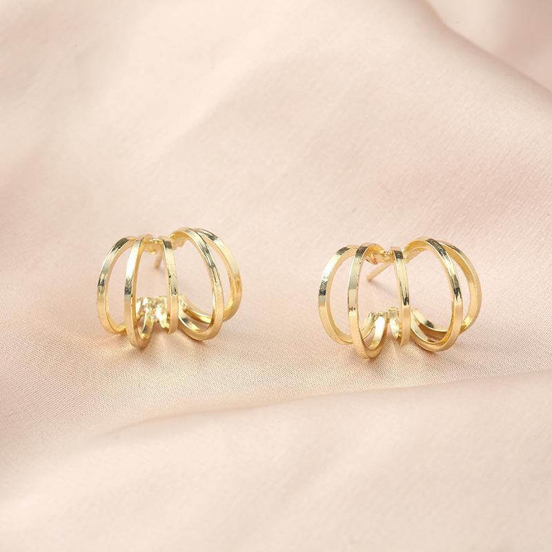 Stylish C-Shaped Multi-Ring Ear Drops with S925 Silver Needle