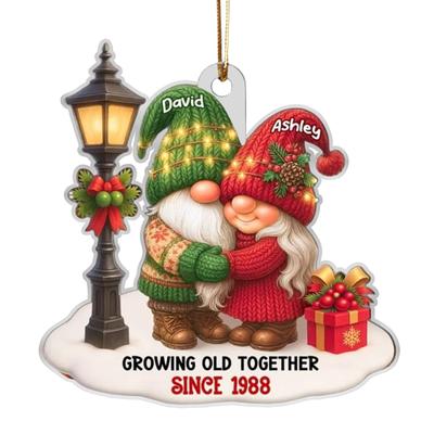 Décoration Acrylique Personnalisée Vieillir Ensemble, Décoration de Noël Couple Gnome Ornement d'Arbre de Noël, Cadeau de Noël Pour Mari ou Femme