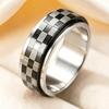 Unisex Stainless Steel Black & White Plaid Spinner Ring - Perfect Valentine's Day Gift