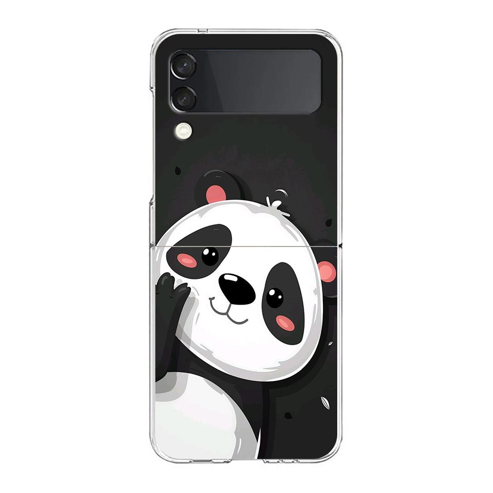 Phone Case For Samsung Galaxy Z Flip 3 4 5 Hard Folding Clear PC Bumper For Samsung Z Flip 6 Back Cover Cartoon panda