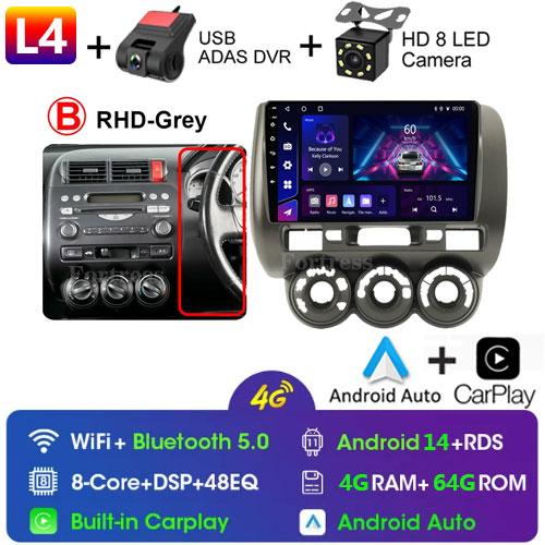 2 Din Android 14 Car Radio For Honda Fit Jazz City 2002-2007 Multimedia Video Player Navigation GPS 4G Carplay Auto Stereo RDS