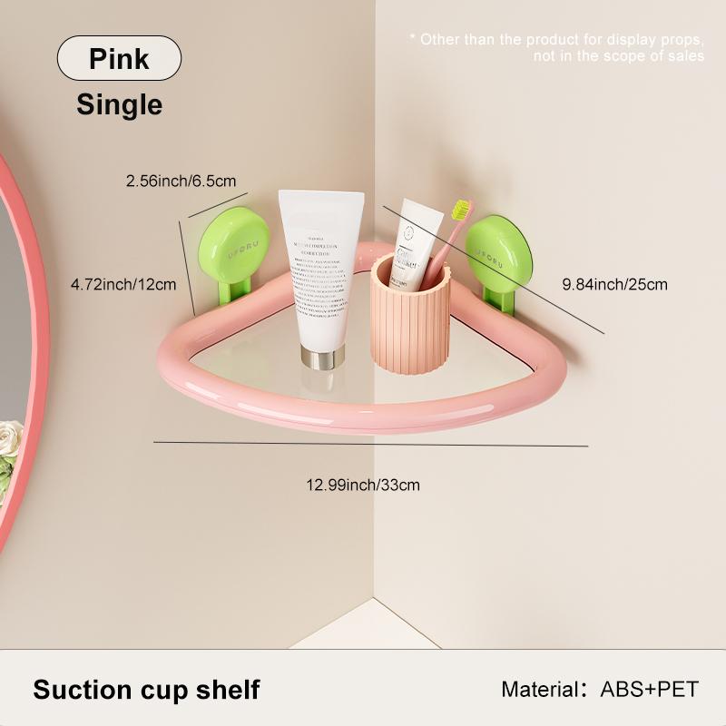 UFORU Dopamine Style Triangle Suction Cup Shelf – No-Drill Bathroom Wall Mount for Shower Gel Organizer