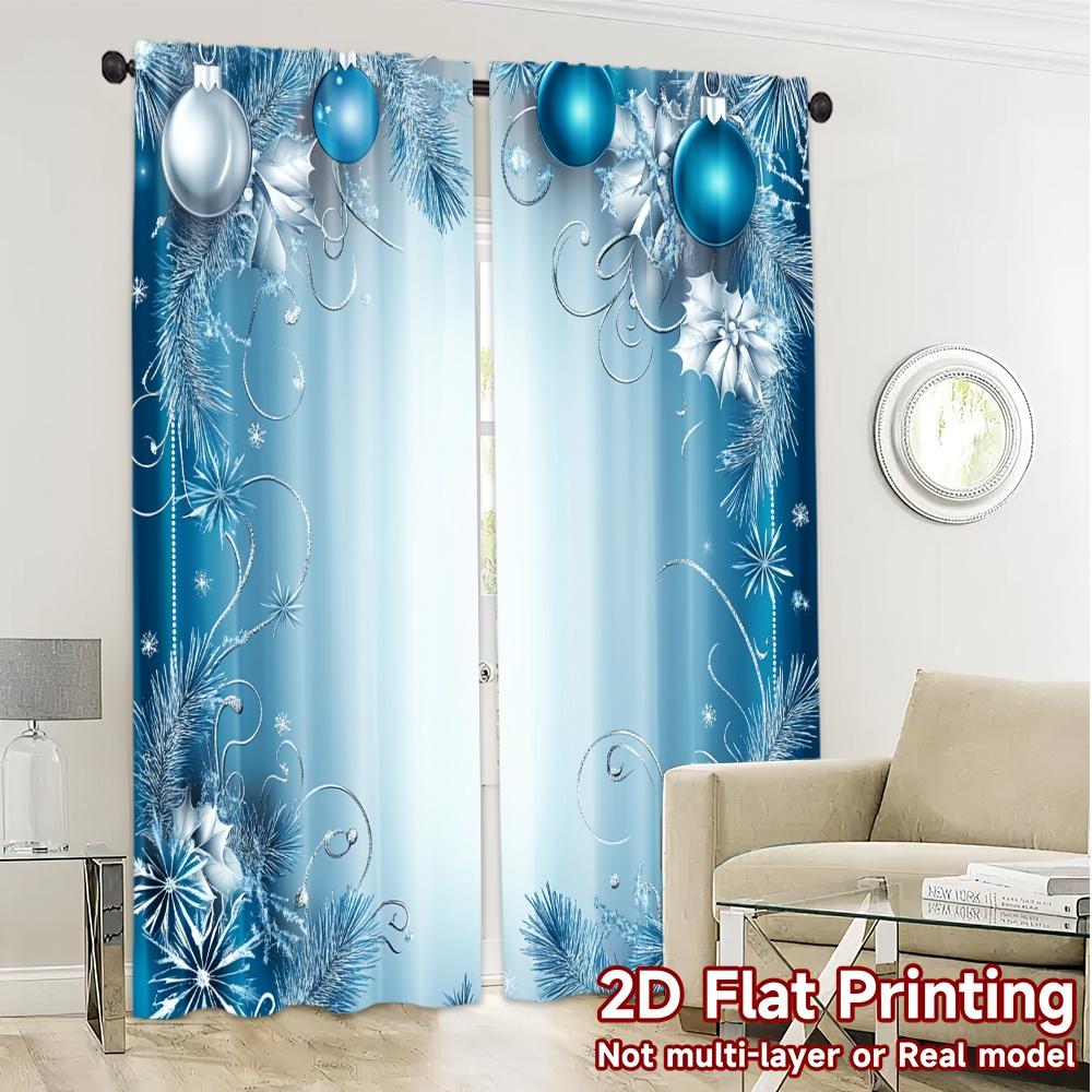 2pcs,Curtains Blue Christmas Ornaments Snowflakes (2) Fashionable Popular Curtains Versatile Durable Polyester Curtains
