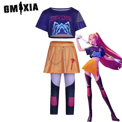Rumi Olarak Kız Grubu Cosplay, K-POP Kız Grubu Zoe Mira ve Kadın Cosplay Performans Kostümü Kadın Kadın Etek Takımları