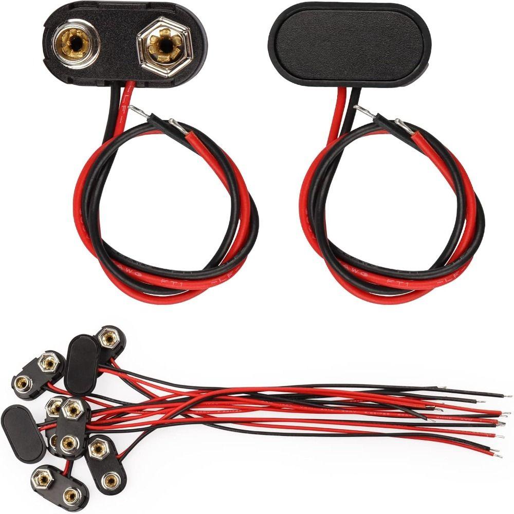 10Pcs I / T Type Cable Battery Holder Clip Battery Holder Snap on Battery Clip Connector Soft Hard Shell Black Red Cable