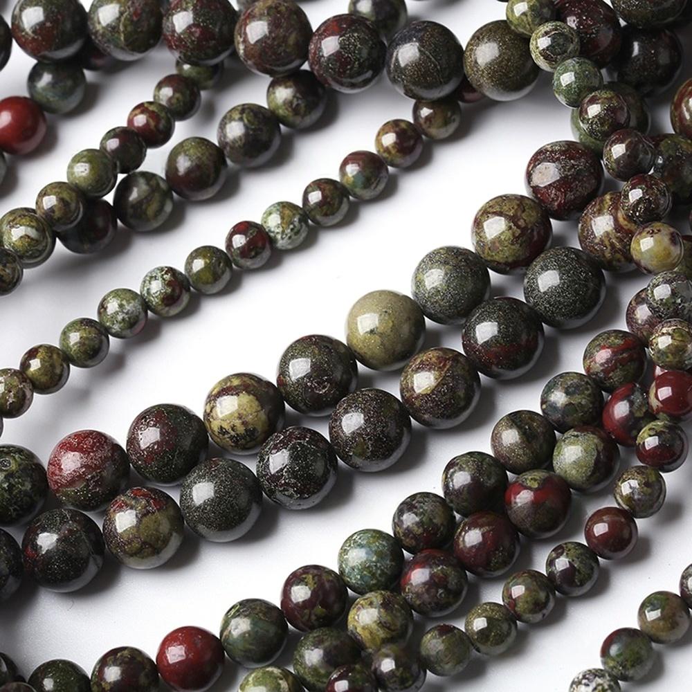 Dragon Bloodstone Round Natural Stone Beads 15"Strand Smooth Loose Spacer Beads 4/6/8/10/12mm for Jewelry Making DIY Bracelets Charms Accessories